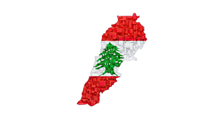 3D Lebanon flag map with abstract geometric pattern on transparent background