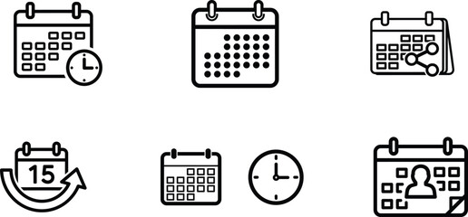 set of calendar and clock icons for organization and time management