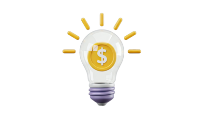 3D Lightbulb with Dollar Coin Idea on transparent background