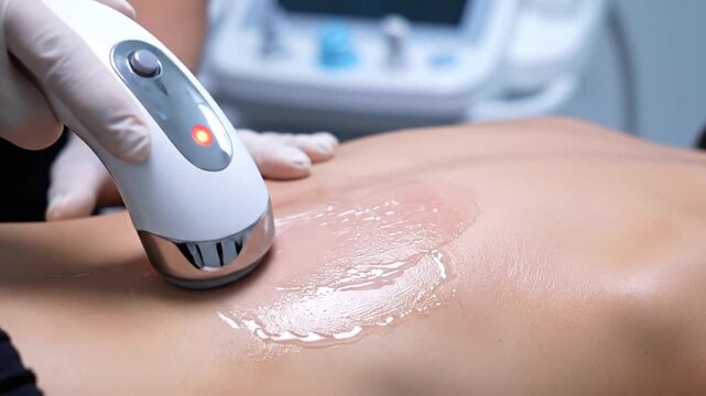 Close Up of Laser Hair Removal on Back in Medical Spa White Gloves and Apparatus Beauty Treatment Concept for Corporate Use