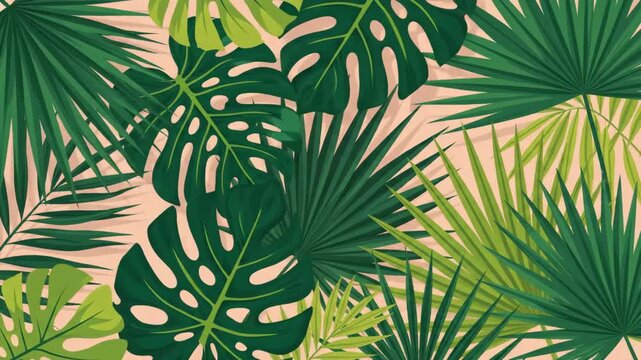 A lively tropical foliage video showcasing lush green monstera and palm leaves creating a vibrant nature-inspired visual.