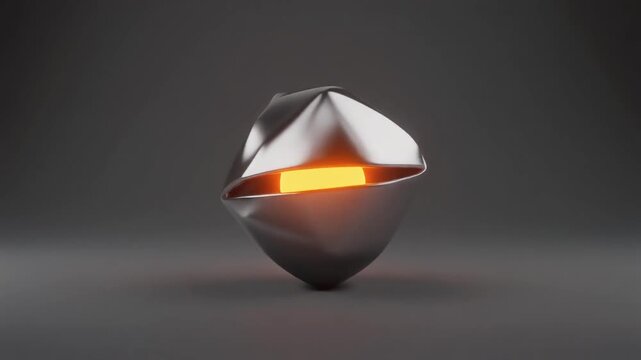 Abstract metallic object with a vibrant internal glow, symbolizing concealed power and futuristic design in a captivating 3D render