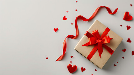 Valentine's Day Gift Concept with Pink Heart and Red Ribbon