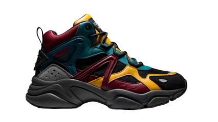 Retro Style Multi-Colored High-Top Streetwear Sneaker, Professional Background Removal for Modern Apparel Mockups