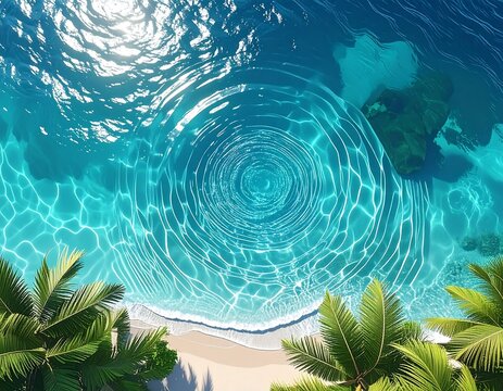 Overhead view of clear tropical water with concentric circles