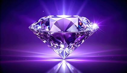 Vibrant Purple Diamond with Intense Light Rays and Sparkles on Deep Purple Background