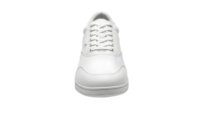 Classic white leather sneaker from a front view perspective, clean cut-out on alpha channel suitable for fashion retail and footwear e-commerce mockups.