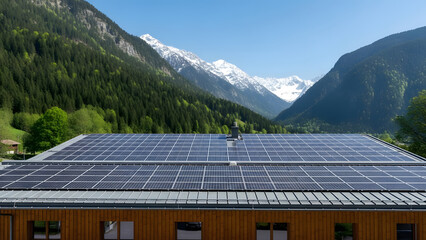 Mountain Solar Panels on Roof EcoFriendly Home