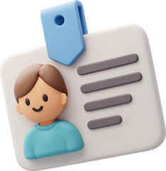 3D Vector ID Card Profile Icon, Identity, Employee, Business, HR systems, office management concept.