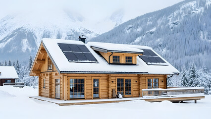 Snowy Mountain Cabin with Solar Panels and Deck