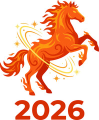 Fototapeta premium Fiery Horse 2026 Chinese Zodiac Year Animal Mascot, Illustration