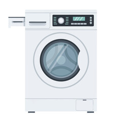 White modern washing machine illustration with a clear round glass door