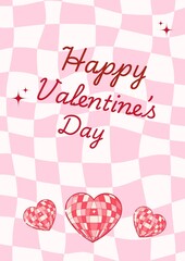 Happy Valentine&rsquo;s Day Card With Pink Checker Background and Hearts
