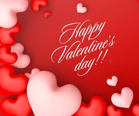 Happy Valentine's Day Greeting With Red And Pink Hearts Surrounding Elegant Script Message