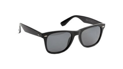 Retro style black sunglasses with silver accents on the frame provided as a high-resolution PNG with alpha channel for creative marketing projects