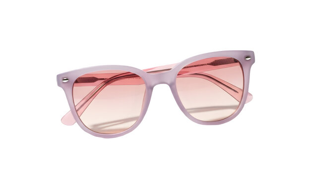 Stylish lilac purple frame sunglasses with soft pink gradient lenses presented as a dynamic isolated subject for feminine fashion branding