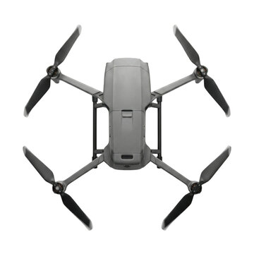 Grey camera drone top view isolated. Unmanned aerial vehicle technology.