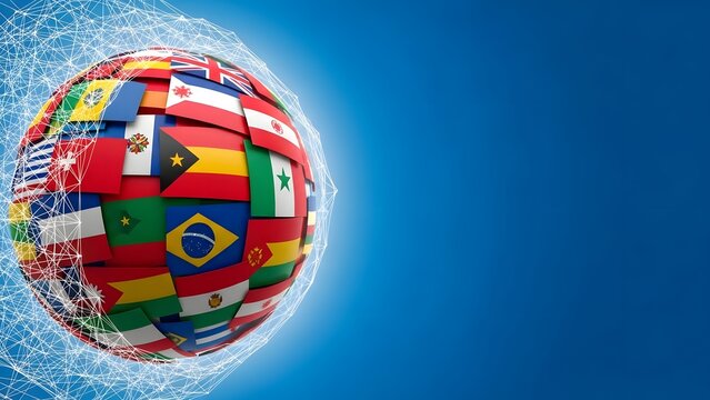 Global unity and diversity represented by world flags