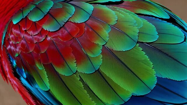 Colorful parrot feathers texture showing vibrant natural bird plumage

