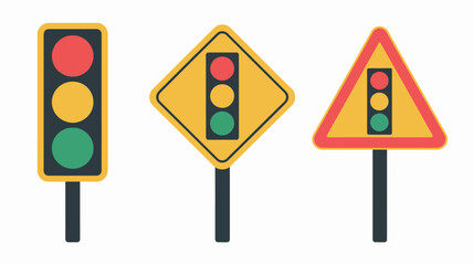 Three different traffic signal signs on poles, indicating road regulations