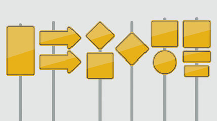 Collection of Yellow Road Signs in Various Shapes and Directions