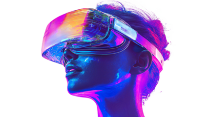 Futuristic Female Model with Neon Virtual Reality Headset