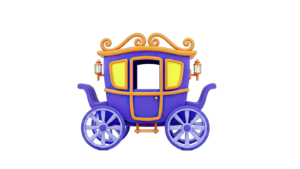 3D Cartoon carriage with purple body and yellow windows on transparent background