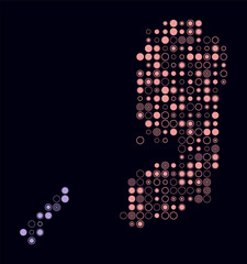 Palestine, shape of the country build of colored cells. Digital style map of the Palestine on dark background. Large size circle blocks. Modern vector illustration.