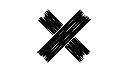 Black Cross Mark in Grunge Style with Rough Texture and White Background for Warning Sign