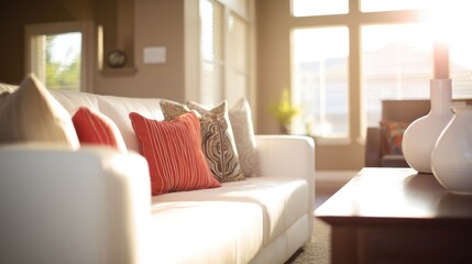 Fototapeta premium sedition. Contemporary living room with modern furniture and clean lines, bathed in natural ambient light. lifestyle magazines.