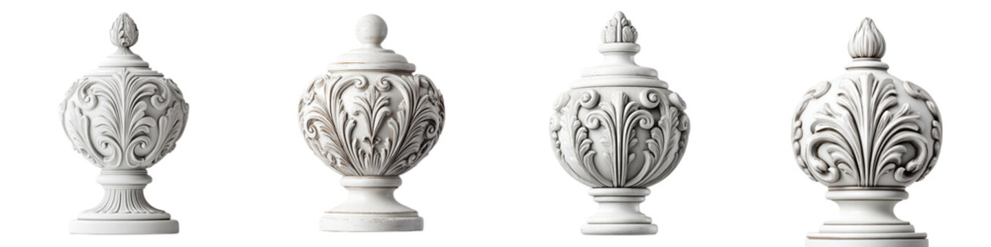 Elegant White Stone Finials Isolated on White