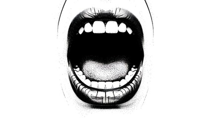 A close-up of an open mouth with visible teeth, showcasing dental details from a frontal view