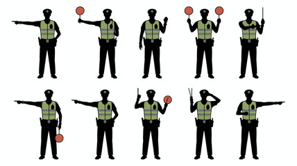Diverse Collection of Traffic Police Officers Demonstrating Various Hand Signals
