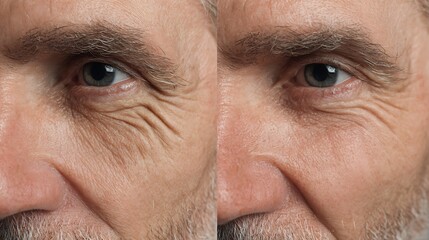 before-after deep wrinkles men aging vs softer youthful skin,