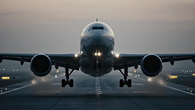 Commercial Airplane on Runway Preparing for Departure.