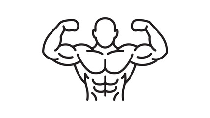 Fototapeta premium Muscular Man Flexing Biceps in Black Line Art