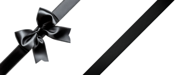A black ribbon with a black bow on a transparent background png