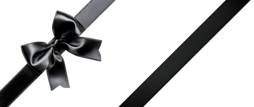 A black ribbon with a black bow on a transparent background png