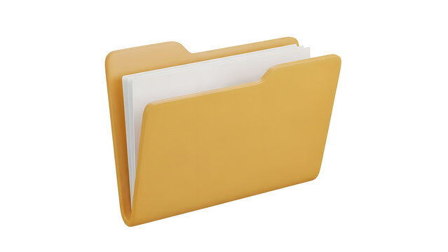 Organized workspace with yellow 3d file folder on white background 📁 file folder emoji