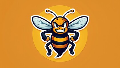 Angry mascot bee illustration ready for battle. Aggressive insect character features striped body wings, fierce facial expression. Perfect for sports teams gaming brands project needing powerful