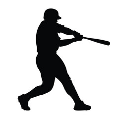 Obraz premium A cartoon-style silhouette of a baseball player swinging a bat in a dynamic pose against a clean white background with a cute and playful mood.