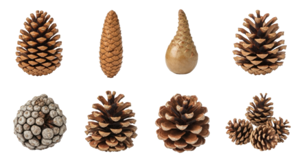A collection of pine cones with varying shapes and sizes, arranged png transparent