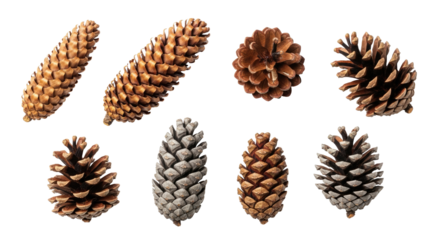 Various pine cones on a png transparent