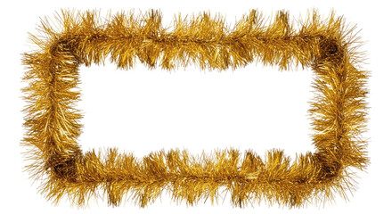 A gold tinsel garland with a rectangular frame on a png transparent
