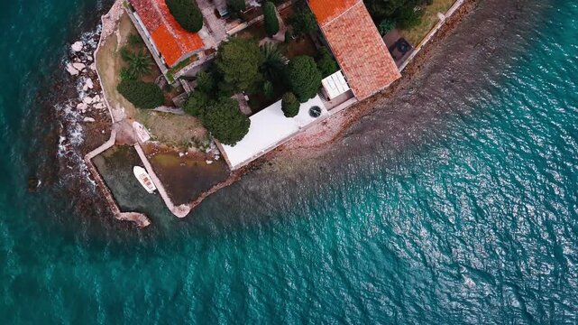 Saint George Catholic Monastery on St. George Island aerial view in Perast, Montenegro