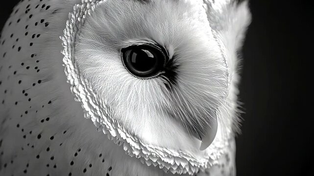 Close-up of a snowy owl with striking features
