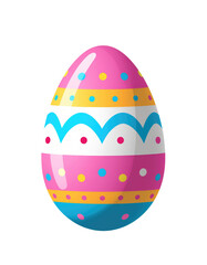 A brightly colored, cartoon-style Easter egg centered on a pure white background, Transparent PNG.