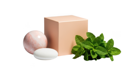 Fresh mint and soap display isolated on transparent background