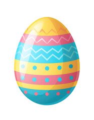 A brightly colored, cartoon-style Easter egg centered on a pure white background, Transparent PNG.