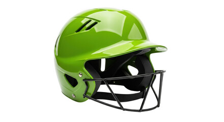 Fototapeta premium Bright green baseball helmet with face guard isolated on transparent background